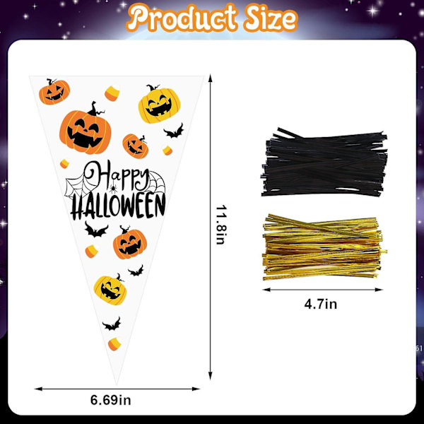 Halloween Cellophane-påsar - 100 st pumpa godispåsar