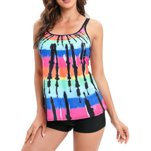 Badedrakter for kvinner 2pcs badedrakter Tankini sett badedrakt med lav tie-dye 2XL