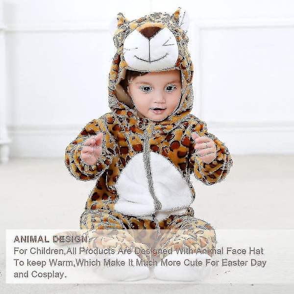 Unisex Dyredrakt Vinter Høst Flanell Hettegenser Romper F Leopard 90CM