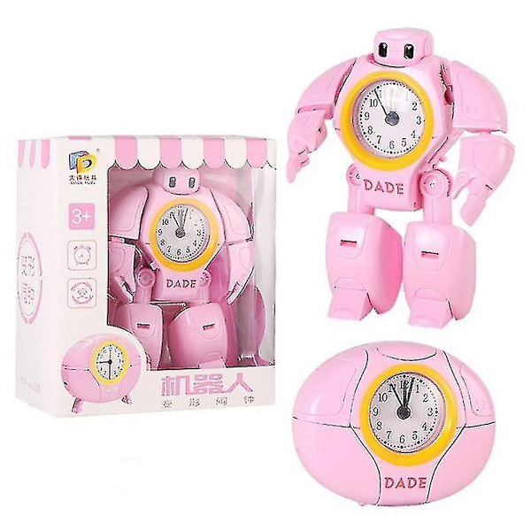 Cartoon Alarmklocka Transform Robot Tidsklocka Kreativ Studenter Alarmklocka Söta Barn Barn Gåvor Elektroniska Prylar pink
