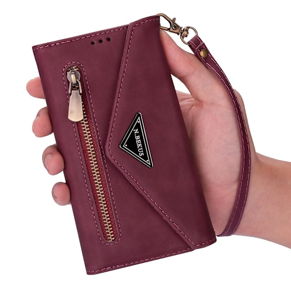 Læder Crossbody Skulderrem Lynlås Pung Kompatibel Samsung Galaxy S23 Ultra/s23 Plus/s23 Med Kortholder Dark red S23