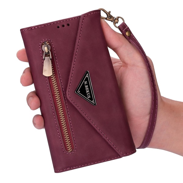 Nahkainen crossbody-olkahihna vetoketjullinen lompakko yhteensopiva Samsung Galaxy S23 Ultra/s23 Plus/s23 korttipidikkeellä Dark red S23