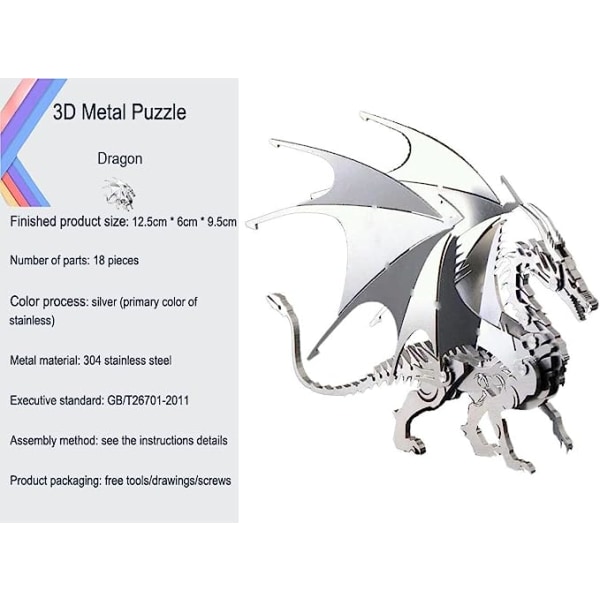 3D Metal Model Kits, Mekanisk Ildåndende Drage 3D Metal Puslespil Charizard