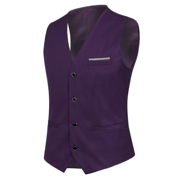 Miesten puku Business Casual 3-osainen puku Blazer Housut Liivi 9 väriä Z Purple M