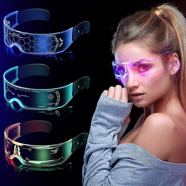 3 kpl Led-visiirilasit, 7 väriä 5 eri tilaa Futuristiset lasit Cyberpunk Light Up Suojalasit Valolasit