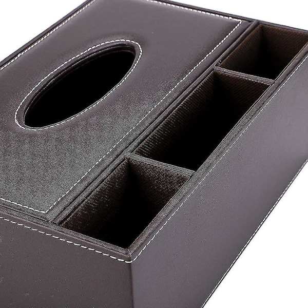 Rektangulær Pu Leather Tissue Box Dispenser med 3 rom Skrivebord O
