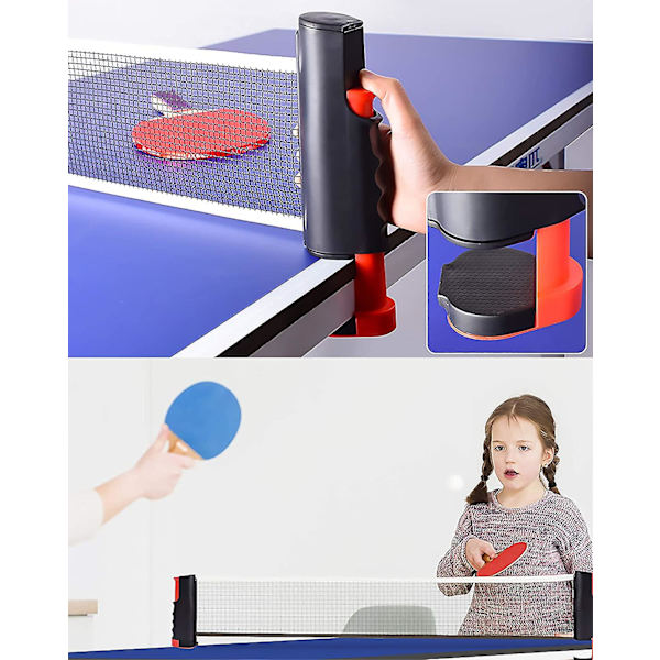Utvidbar bordtennisnett - Bærbar pingpongnett for alle bord med racket og ballsett
