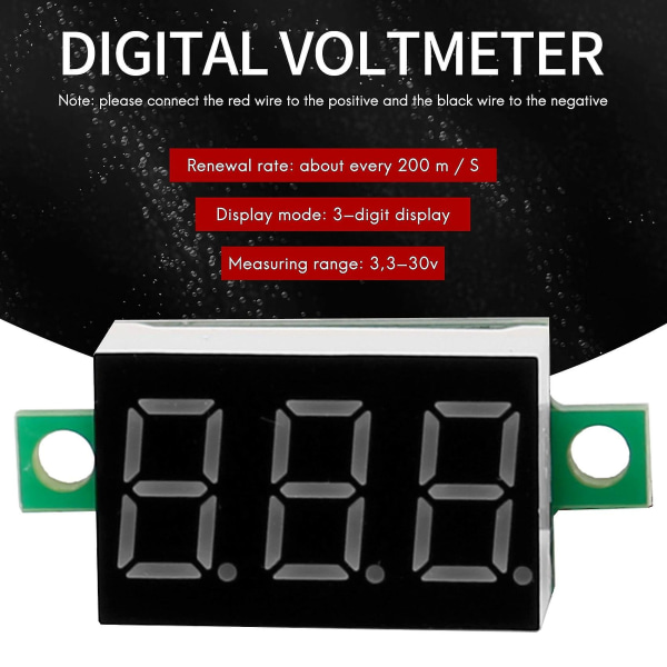 Mini Digital Voltmeter Led Spenning Display Panel Meter 3,3-30v Grønn Led