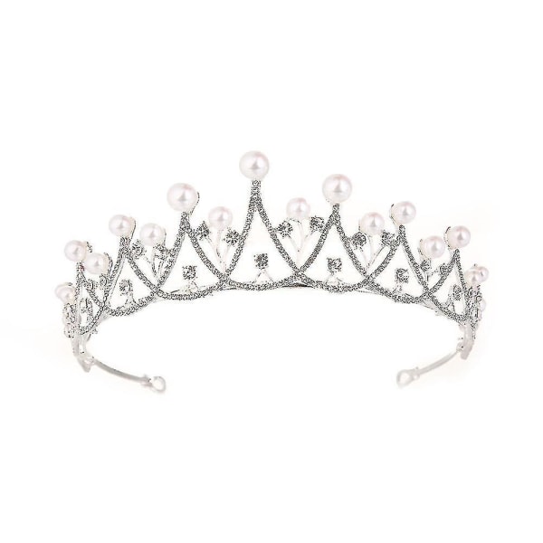 Hmwy-brudeperle Rhinestone Crown Tiara Bryllupssmykker Hovedbeklædning Dronning Diadem