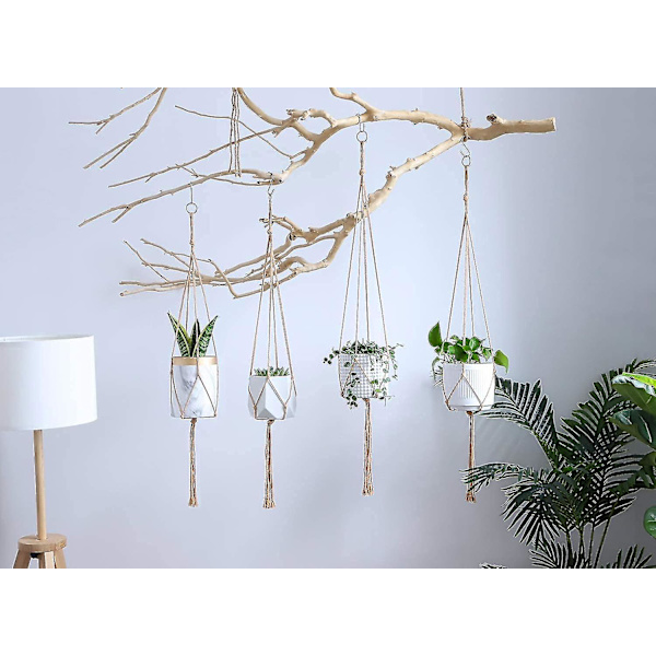 Makramé Hængende Kurv, 3 stk Bomuldstov Hængende Kurv Plante Kurv Holder (122 cm)