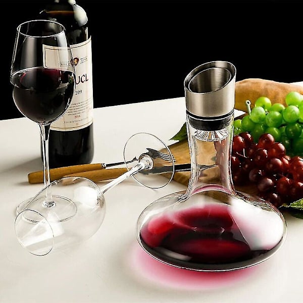 Vinkaraffel med Integreret Lufter og Filter, Vinkaraffel, Vinkaraffel, Vinkaraffel, Vingave, Blyfri 100% Håndblæst Krystalglas, Vin