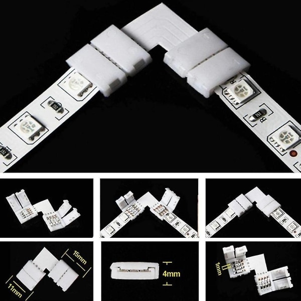 10 stk 10mm 4-pin L-formet LED-stripe hjørnekontakter RGB- 90 grader for 5050