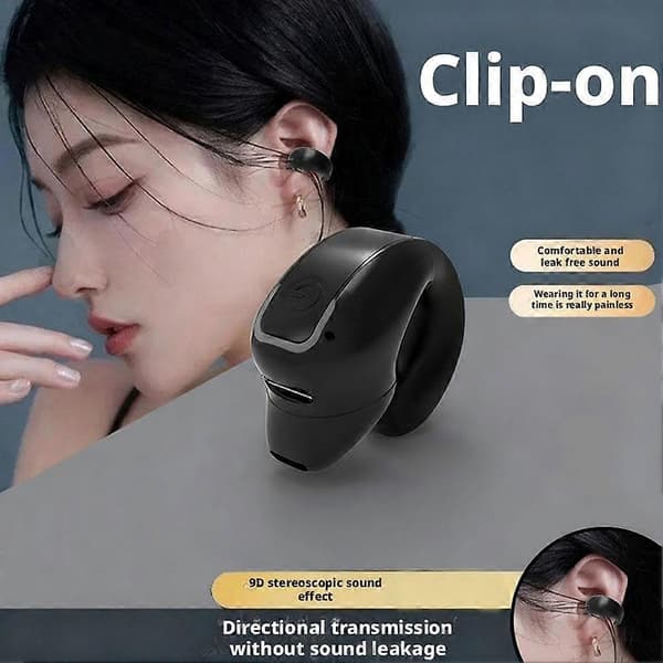 Enkelt øre Bluetooth-headset øreclips-headset trådløst headset støjreducerende Black