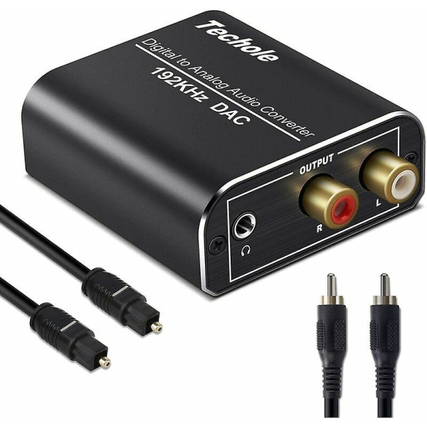 Dac Audio 192khz, Aluminium Dac Digital Til Analog Audio Converter, Digital Spdif Toslink Til Stereo L/r Rca 3,5 mm Jack Med Optisk/koaksialt Kabel Til Hd