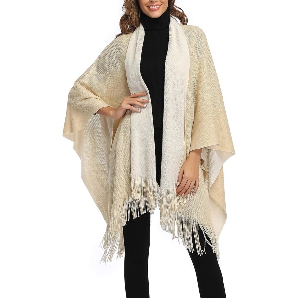Plus Size Färgblock Sjal Wrap Lång Öppen Framtill Vinter Tröja