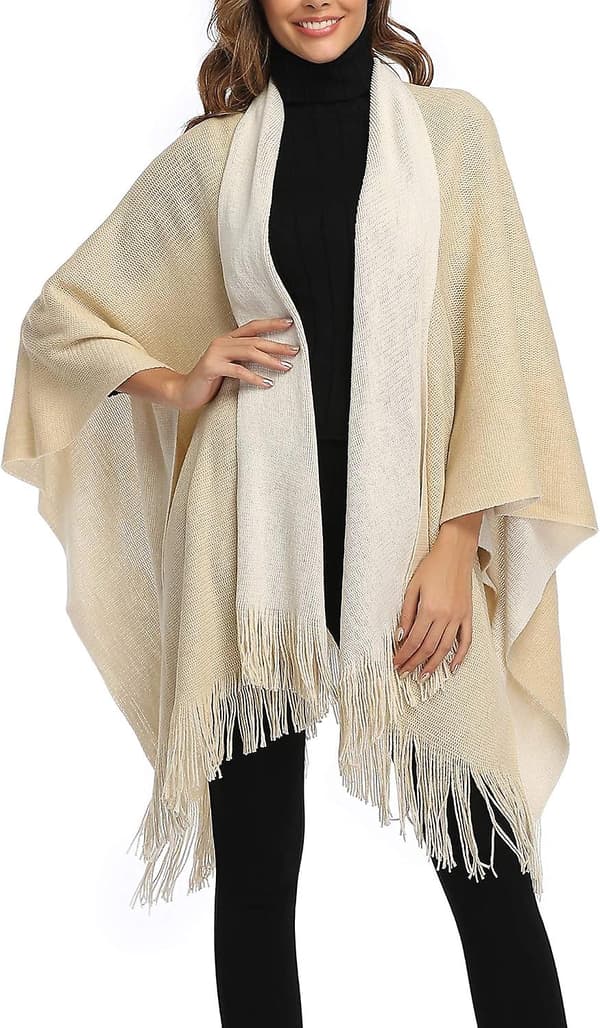 Plus Size Farveblok Sjal Wrap Lang Åben Front Vinter Sweater