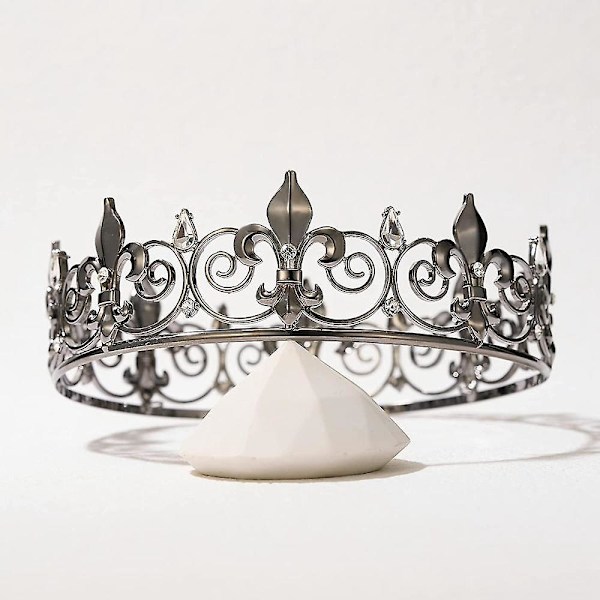 Gotisk full kunglig krona - Metallkronor och tiaror för män och pojkar, Goth Prince Prom Party Hats, Hallo