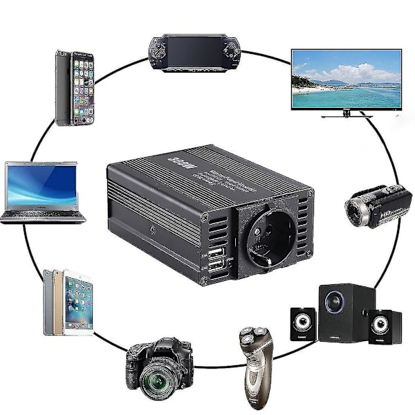 300W Strømomformer DC12V til AC220V 230V Strømkobler Splitter Dobbel USB Rask Lading Bil Strøm