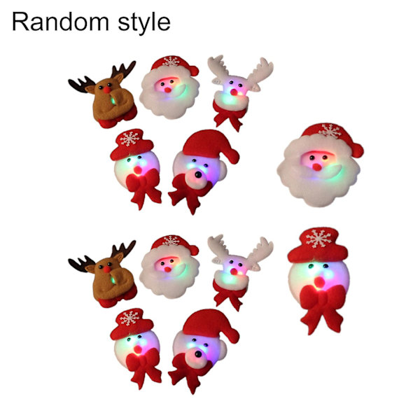 12 stk. LED-broche-nåle - Smukke, dekorative, lette, lysende julebrocher med glitter