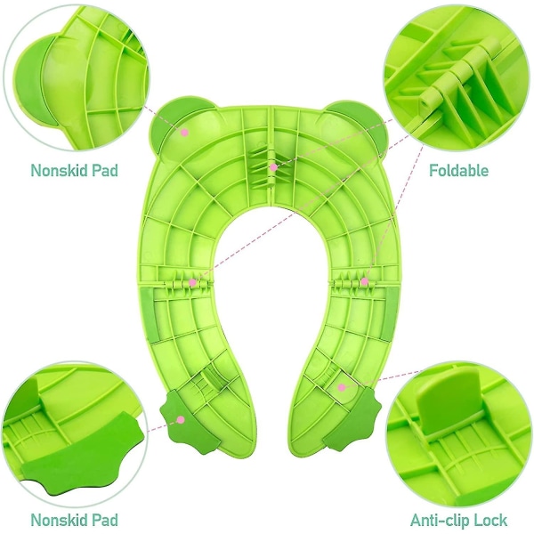 Baby Toiletsæde Reducer, Rejse Toiletsæde Reducer, Sammenklappelig Børne Toiletsæde, Børne Toiletsæde Reducer, Rejse Sammenklappelig Toiletsæde Med 1 Bærepose, Grøn Frø