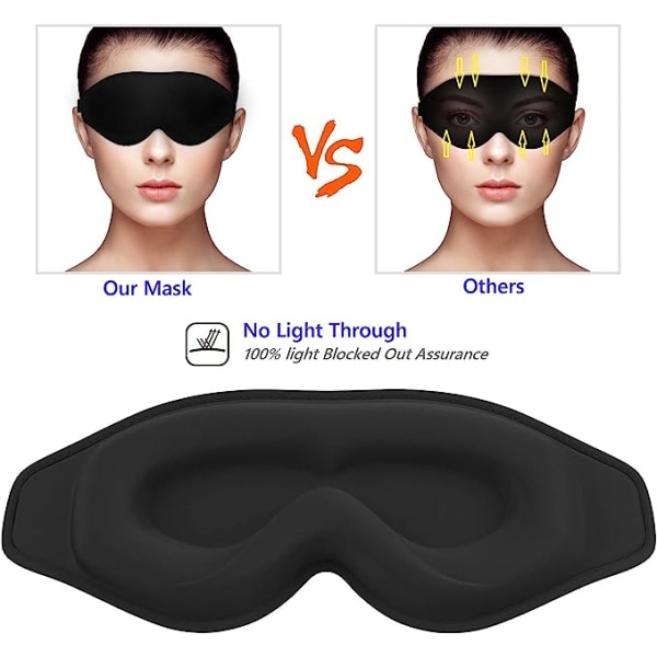 3D-sömnmask för kvinnor för män, Super Comfort Eye Mask för att sova och L black