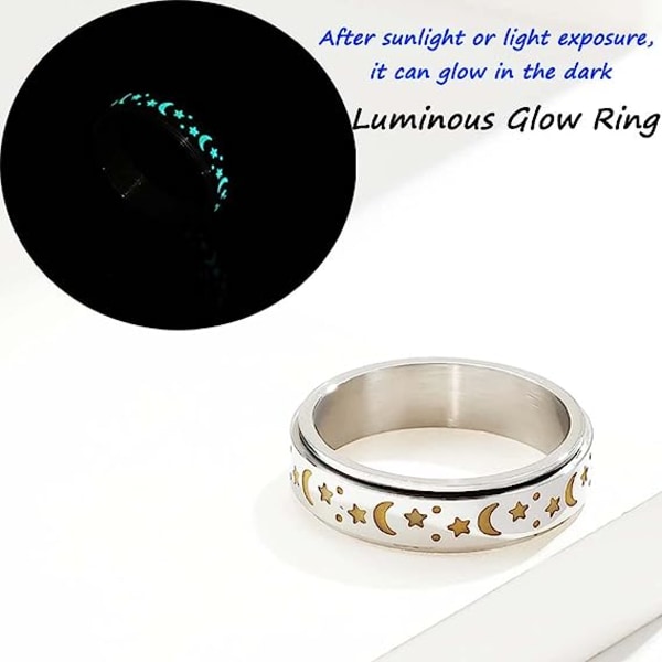 Titaanista ruostumattomasta teräksestä valmistettu Spinner Rings Moon and Star Fidget Ring Stres