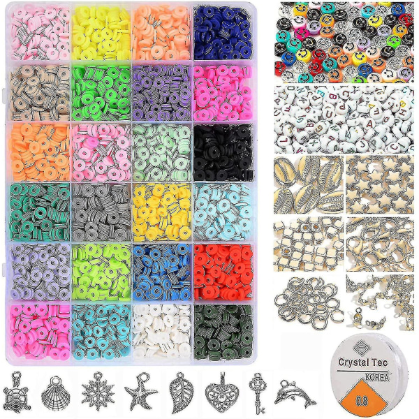 4000 st lerpärlor för smycken Armbandstillverkningssats 6 mm 24 färger platt polymer