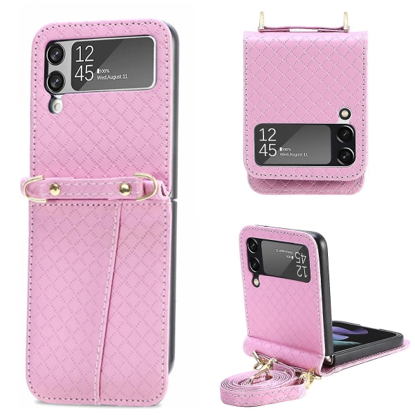 Lanyard Case kompatibelt Samsung Galaxy Z Flip 3 Z Flip 4 med korthållare Stötsäker Crossbody Pink