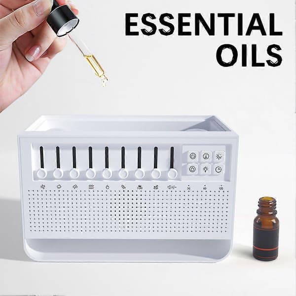 Bluetooth White Noise Machine Flamme Aroma Diffuser, 8 DIY Beroligende Lyder, Stor Tåke Luftfukter for Søvn Meditasjon Yoga og Kontor