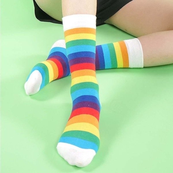 Casual långa strumpor Sötrandiga regnbågsstrumpor Candy Color Mode Elasticitet