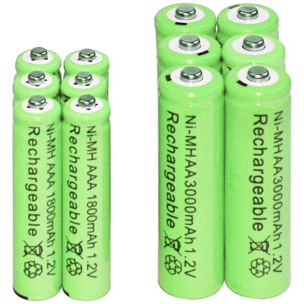 2/6/12/16/20/24/30 stk Aaa 1800mah + Aa 3000mah 1,2v Ni-mh oppladbare batterier Grønn