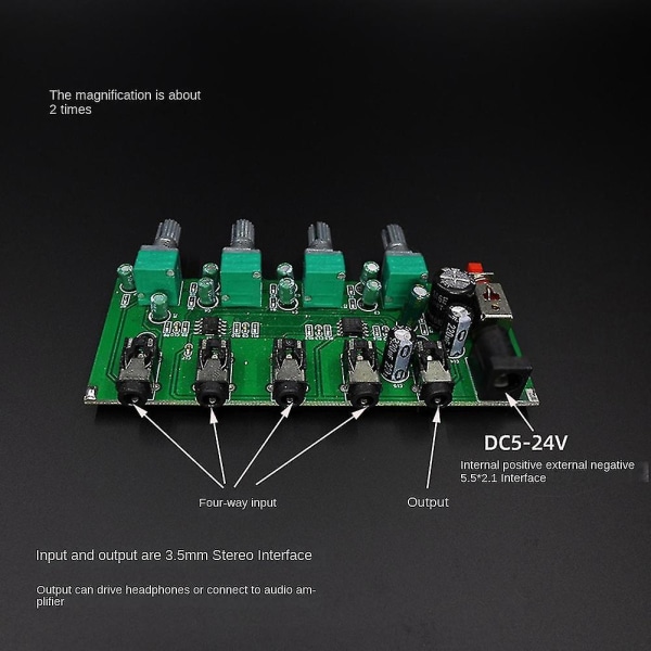 Stereo Mixer (4 indgange 1 udgang) Individuelt styrer bestyrelse Diy hovedtelefoner forstærker bestyrelse Dc12v