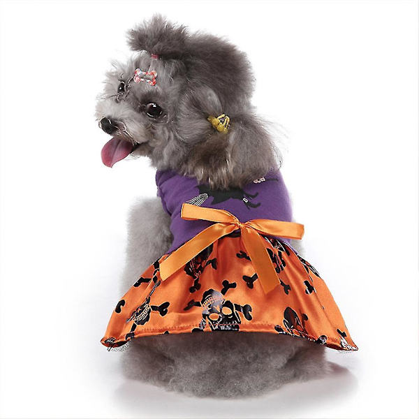 Halloween-koira- ja kissapuvut, noita-luurankopuku, lemmikkieläinten juhla-asut, huppari, hauska koira- ja kissahame M