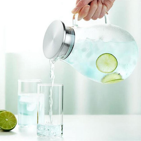 Glas Vandkande Koldt Vand Kedel Te Kande Kreativitet Glas Vandkande Med Træ Dæksel 1500ml H
