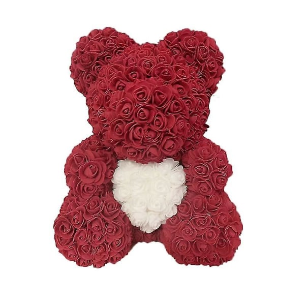 Timubike 2022 Dropshipping 40cm Rose Bear Hjerte Kunstig Blomst Rose Teddy Bear For Kvinner Valentinsdag Bryllup Bursdag Julegave Wine red white H 25CM