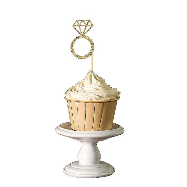 50-pack Cupcake Toppers Guld Glitter Mini Diamant Ring Cakes Toppers För Äktenskap Förlovning Jubileum Födelsedag Alla Hjärtans Dag Fest Tårta Dekor
