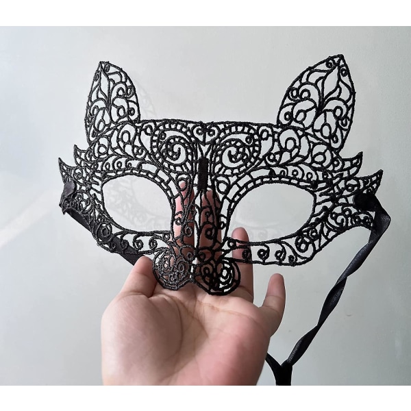 Cool Cat Masquerade Mask, Kvinders Cat Mask Sød venetiansk blondemaske til Halloween