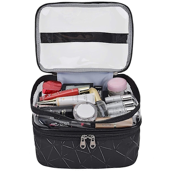 Makeup Tasker Dobbelt Lag Rejse Kosmetik Tasker Makeup Organizer Toilet Tasker (Sort)