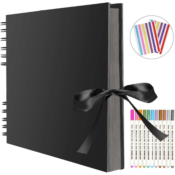 Fotoalbum 80 svarte sider utklippsbok fotoalbum for å designe deg selv 40 ark 28 x 20 cm fotobok å lime inn gjør-det-selv