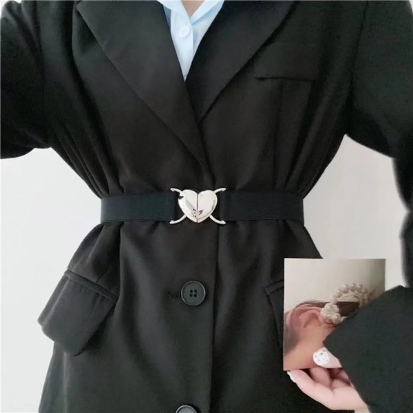 Elastisk strekkbelte Jente Uniform Belte med Hjertespenne for Jeans Bukser Kjole, Khaki