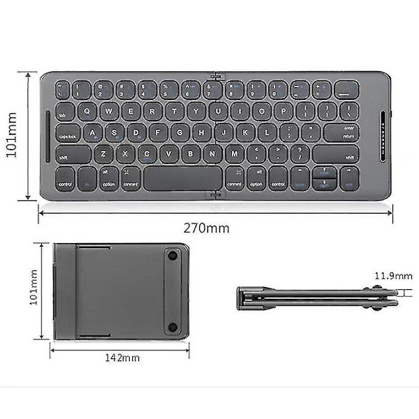 Sammenklappelig trådløst USB Type C-tastatur til Windows, Android, computer, tablet, pc, telefon