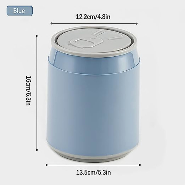 Mini-sopbordspapperskorg, papperskorg med trycklock, 1,8 L / 0,47 Gal avfall blue