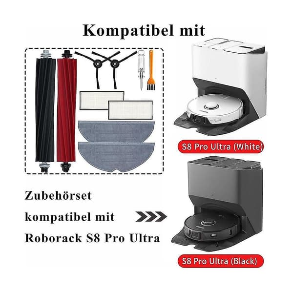 Tilbehør til S8 Pro Ultra robotstøvsuger, oppgradert dobbel børstesystem hovedbørste, mopper