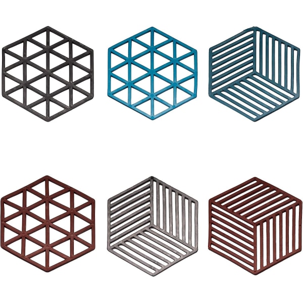Silikone bordskånere, geometriske 6 sæt, moderne spisestue dekorative silikone glasbrikker, skridsikker varme
