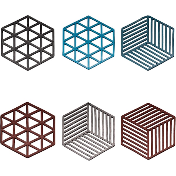 Silikonunderlägg, Geometriska 6-set, Moderna Dekorativa Silikonunderlägg för Matsal, Halkskydd Värme