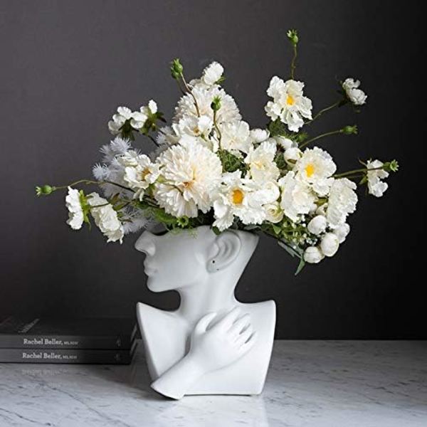 Hvid Keramisk Kvindehoved Vase Tørrede Blomster Vaser Statue Hoved Blomsterarrangement