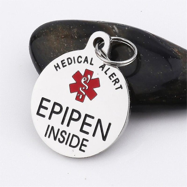 Epipen Tag, Epipen Bag Tag - Esa Tag - Dragkedja - Helt kirurgiskt rostfritt stål Medical Alert Symbol ID Tag Nyckelring