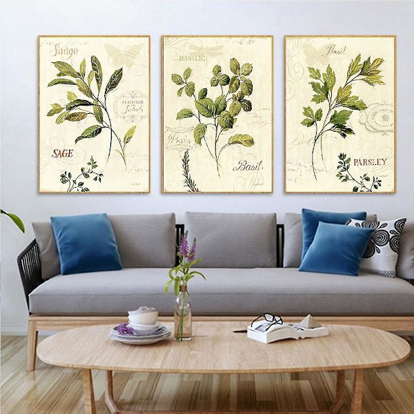 Wekity Blad Och Text Väggkonst Canvas Tryck Affisch, Enkelt Retro Natur Konst Bläckteckning Dekor (Set Om 3 Oinramade, 12x16 Tum)