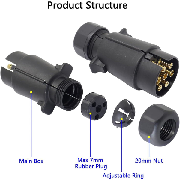 N-type 7-pins tilhengerpluggkontakt for semitrailere