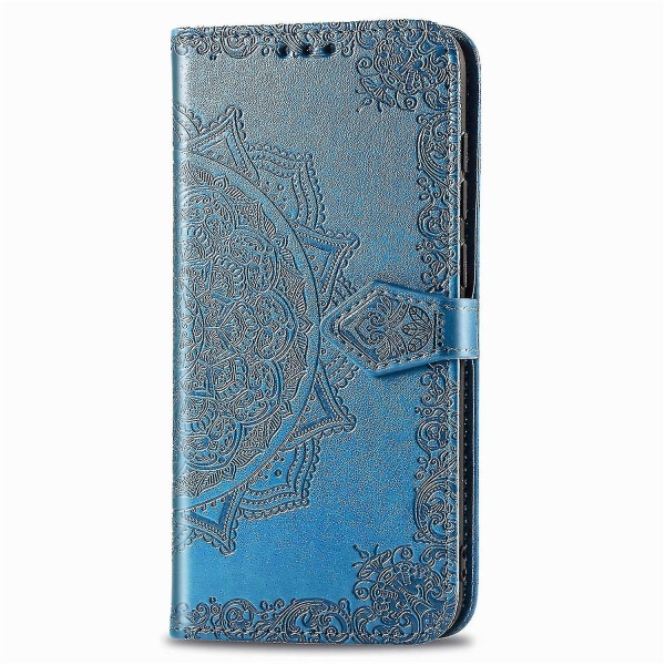 Iphone 13 Pro Etui Læder Pung Cover Emboss Mandala Magnetisk Flip Beskyttelse Stødsikker - Blå